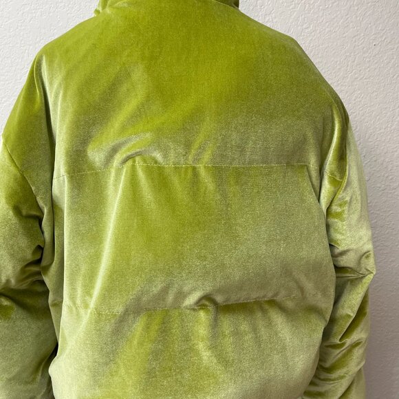 Fabletics Lime Green VELVET Puffer Jacket Size Medium - Picture 2 of 5